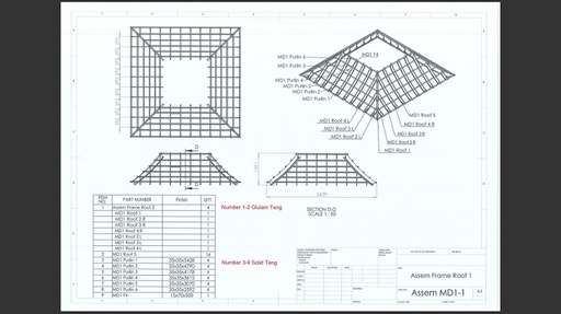 [Assem Frame Roof 1] โครงสร้างหลังคา ไม้เต็ง 1581x5439 mm.